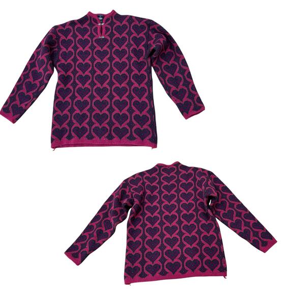 Vintage Pink Heart Print Wool Sweater Made in Norway / Women’s Large - - Picture 3 of 4
